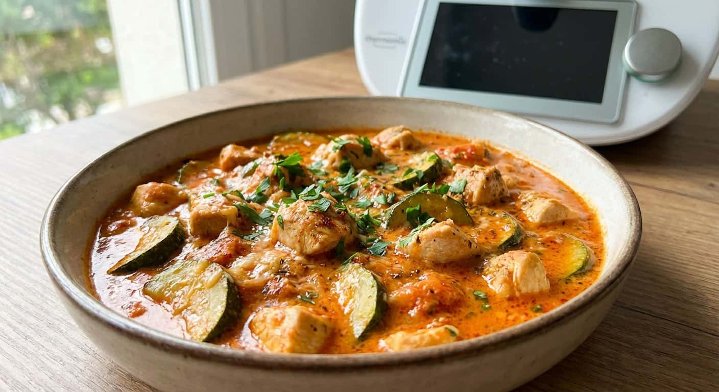 Pollo Cremoso con Calabacín y Salsa de Pimiento en Thermomix