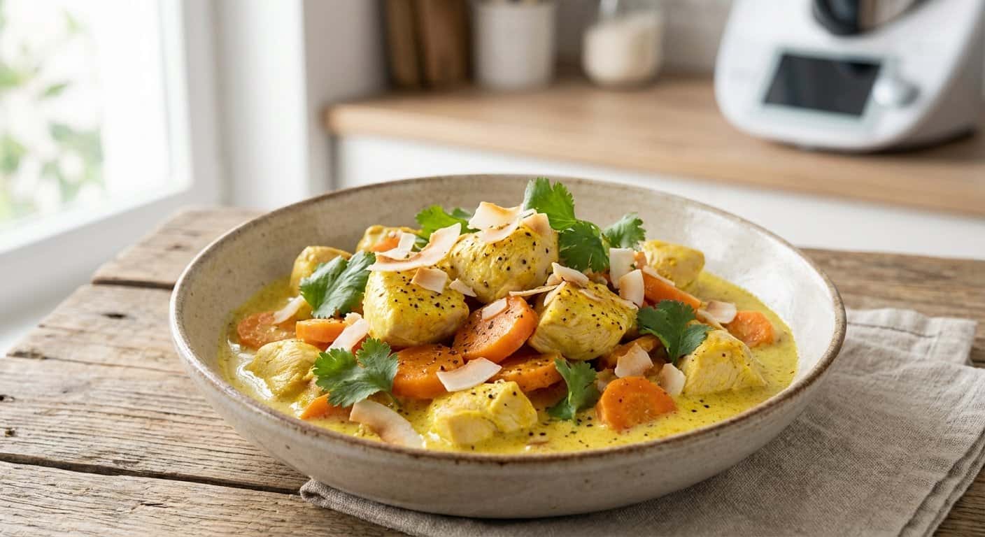 Pollo Cremoso con Zanahoria y Salsa de Coco Ligero