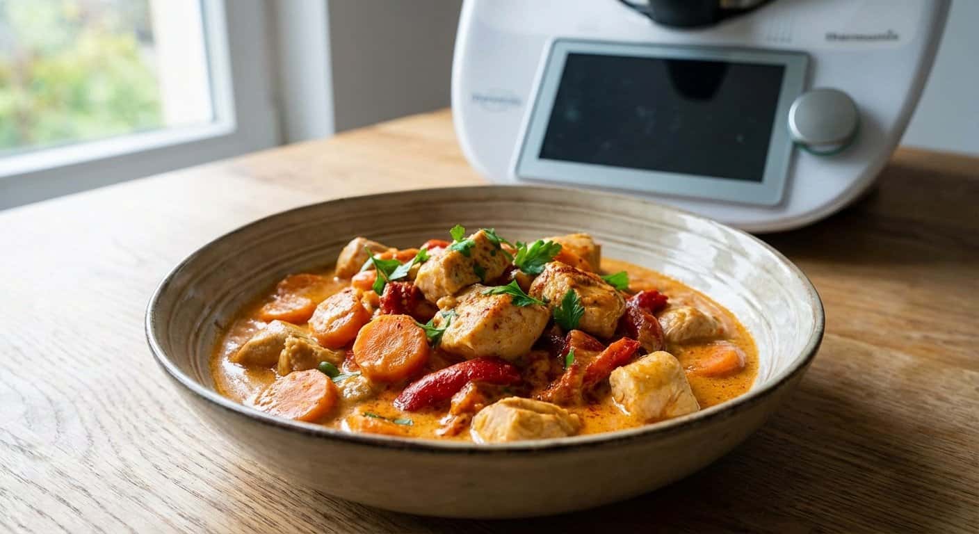 Pollo Cremoso con Zanahoria y Salsa de Pimiento en Thermomix