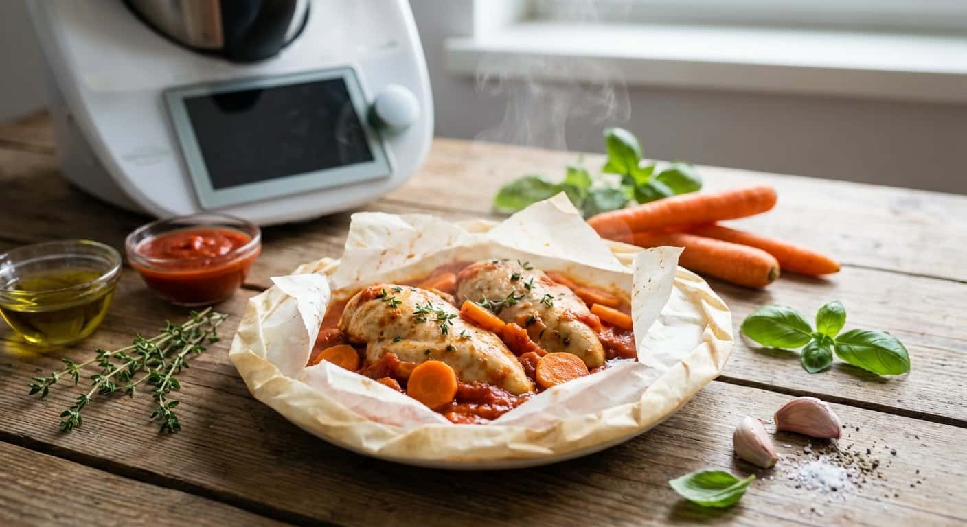 Pollo en Papillote con Zanahoria y Salsa de Tomate en Thermomix