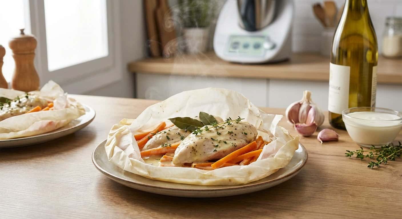 Pollo en Papillote con Zanahoria y Salsa de Vino Blanco en Thermomix