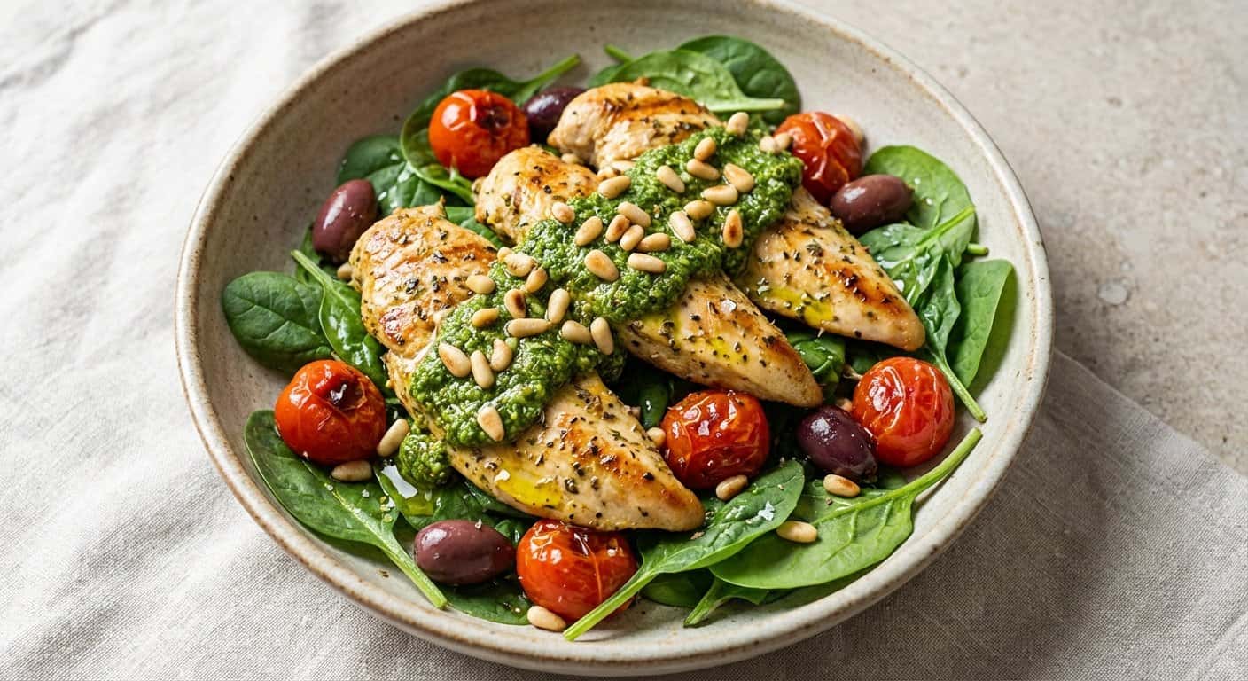 Pollo estilo mediterráneo con pesto keto
