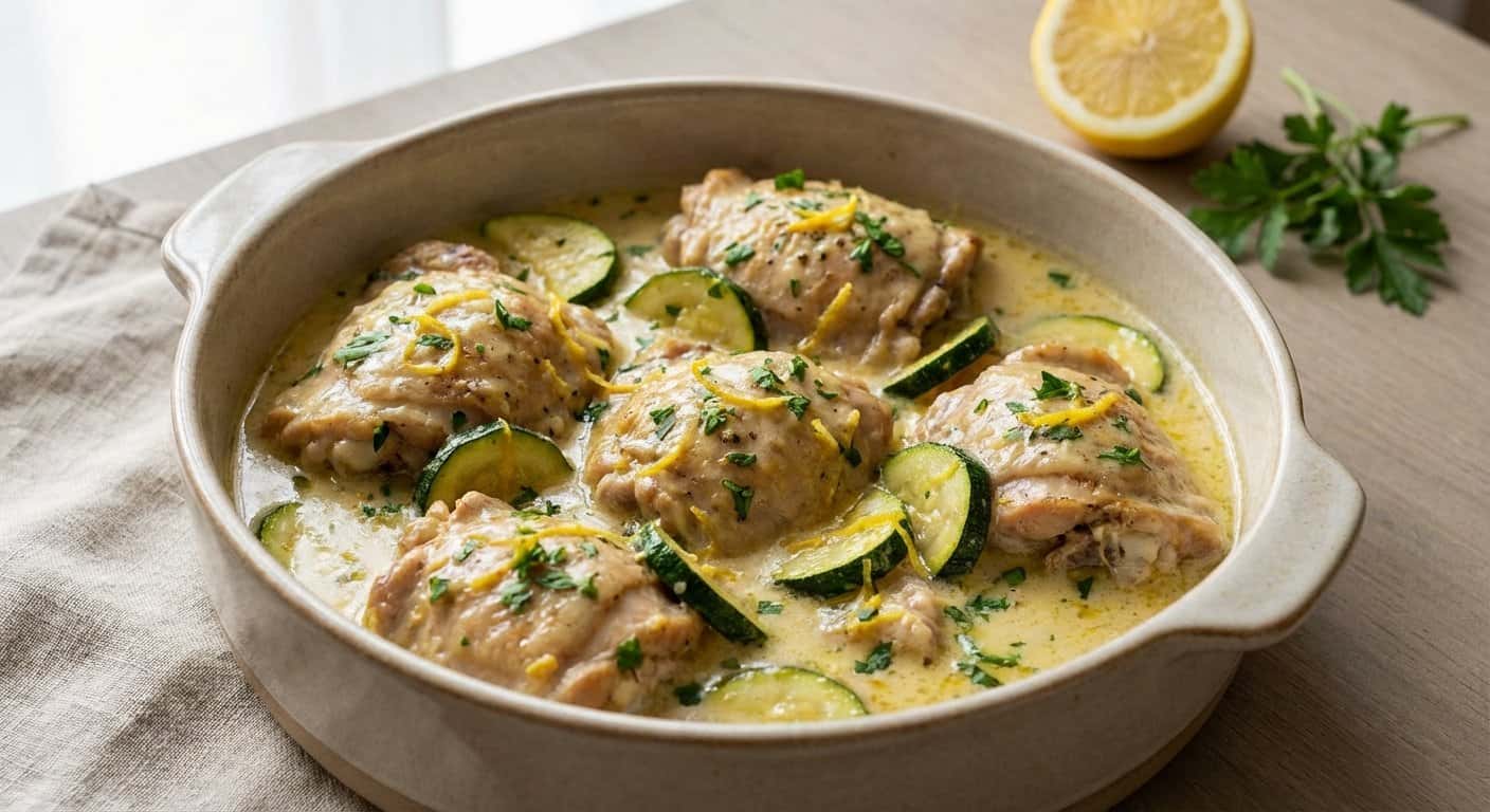 Pollo Estofado con Calabacín y Salsa de Limón en Thermomix