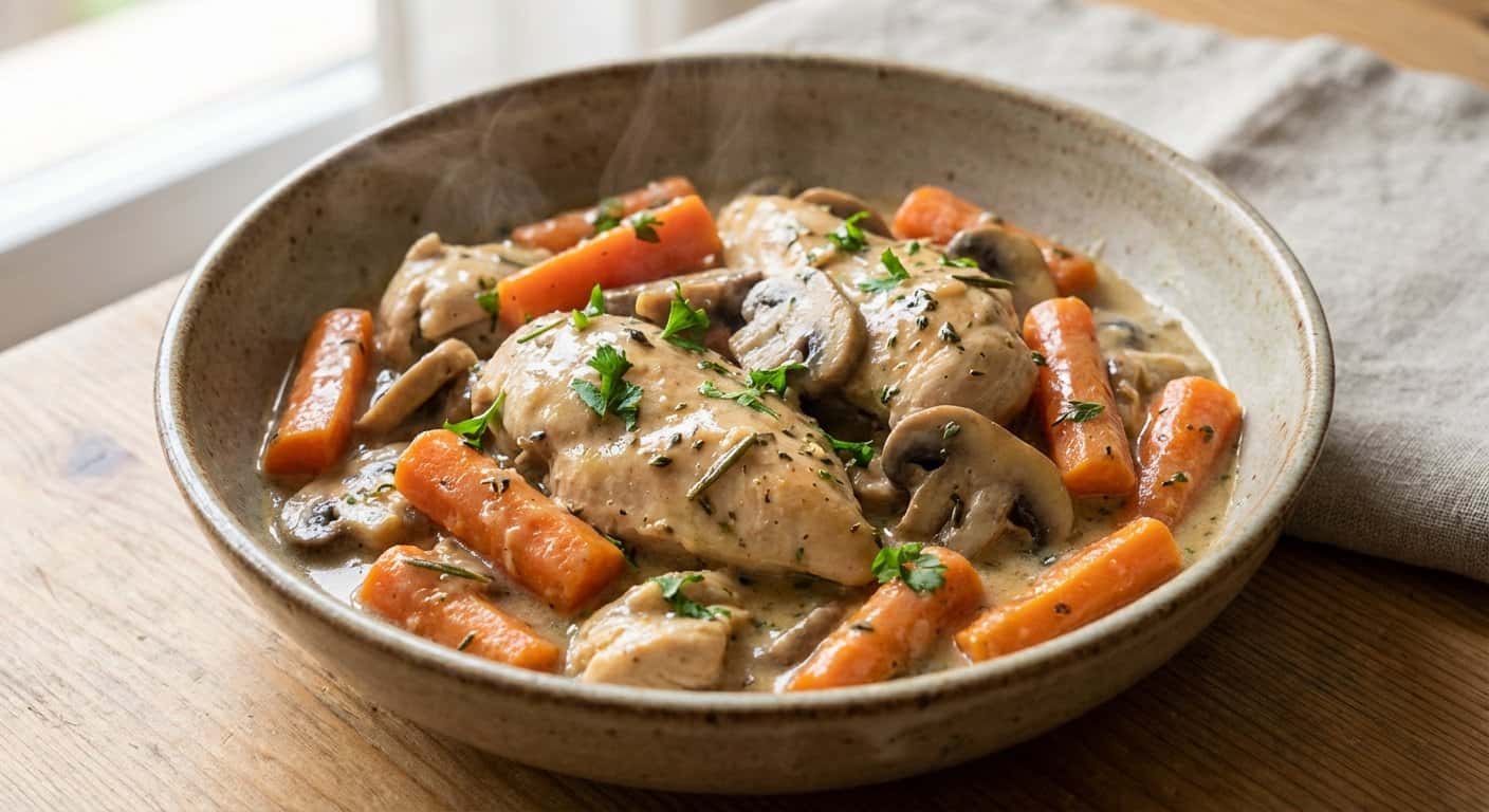 Pollo Estofado con Zanahoria y Salsa de Setas en Thermomix