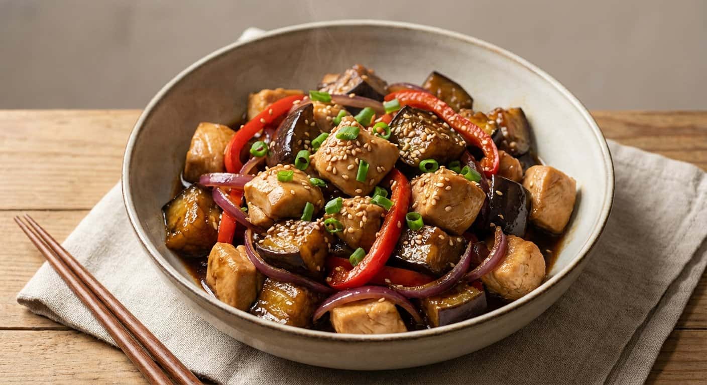Pollo Fujian con Salsa de Soja y Berenjena