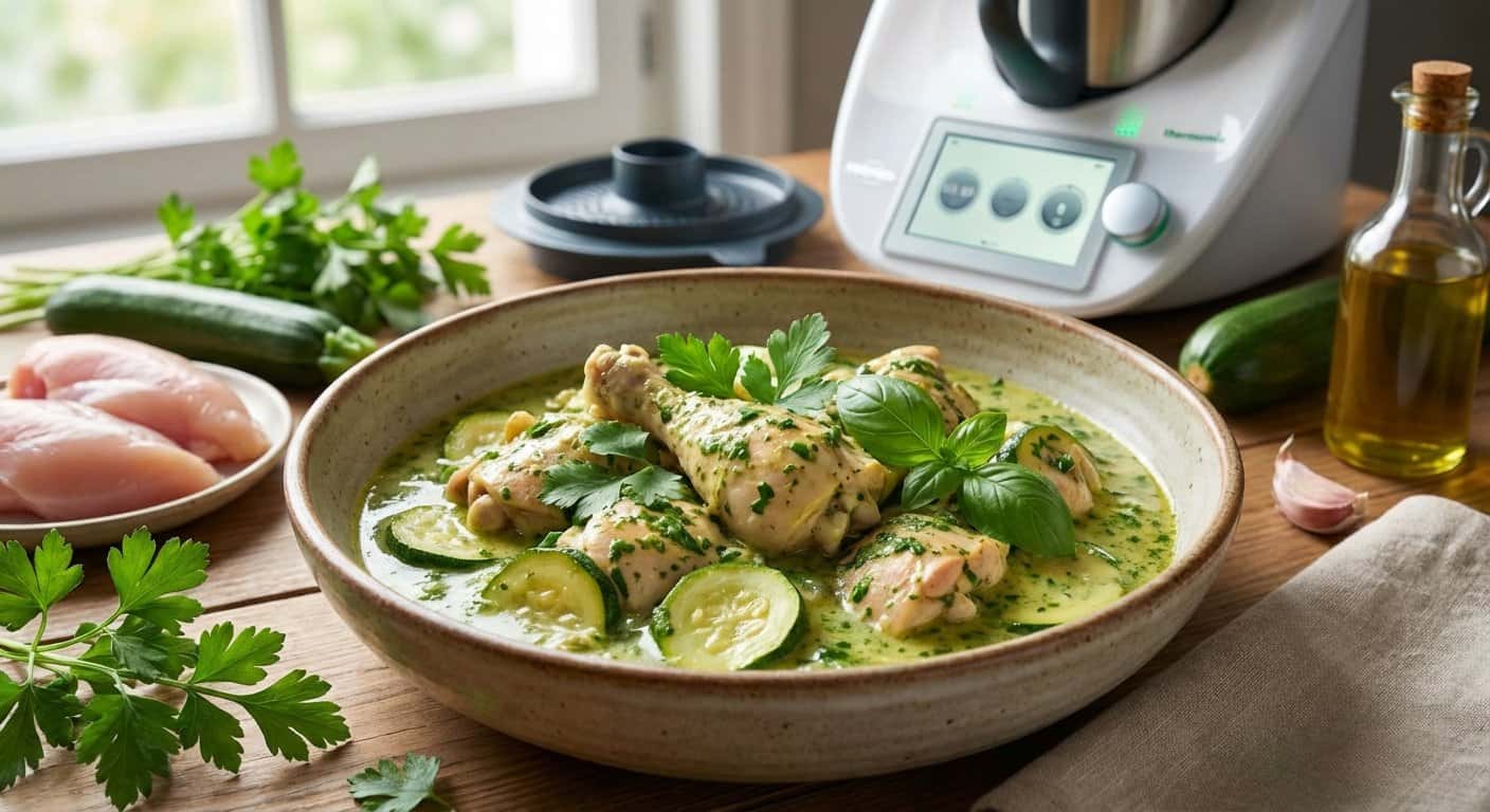 Pollo Guisado con Calabacín y Salsa de Hierbas en Thermomix