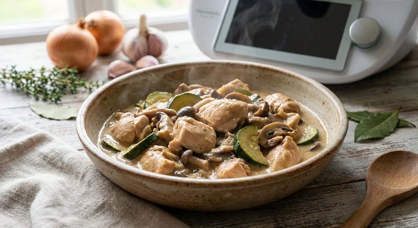 Pollo Guisado con Calabacín y Salsa de Setas en Thermomix