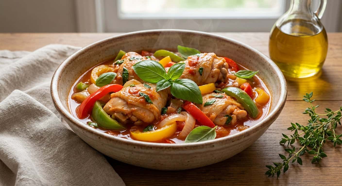 Pollo Guisado Ligero con Pimientos y Albahaca