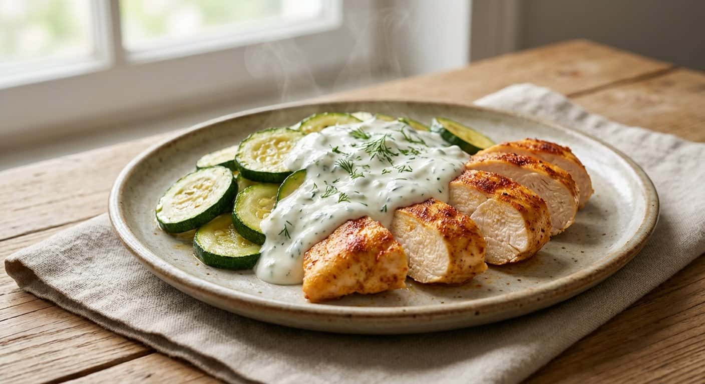 Pollo Ligero con Calabacín y Salsa de Ajo