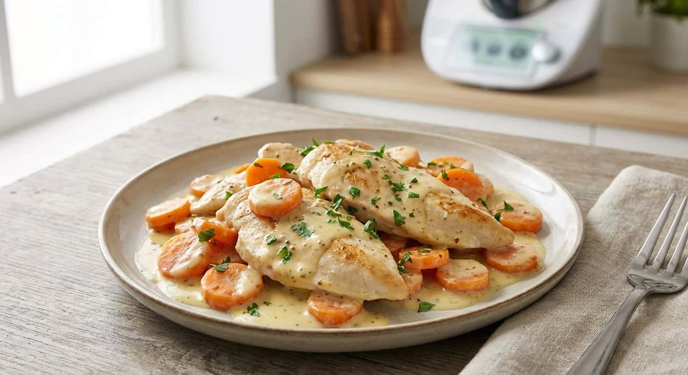 Pollo ligero con zanahoria y salsa de mostaza en Thermomix