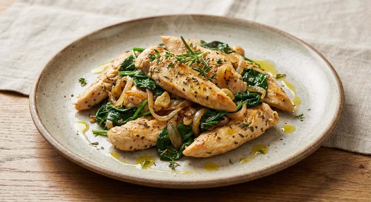 Pollo Salteado con Espinacas y Hierbas Provenzales