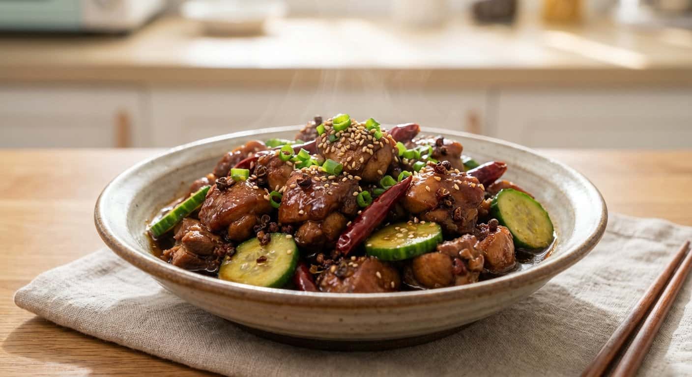 Pollo Sichuan con Vinagre Negro y Pepino