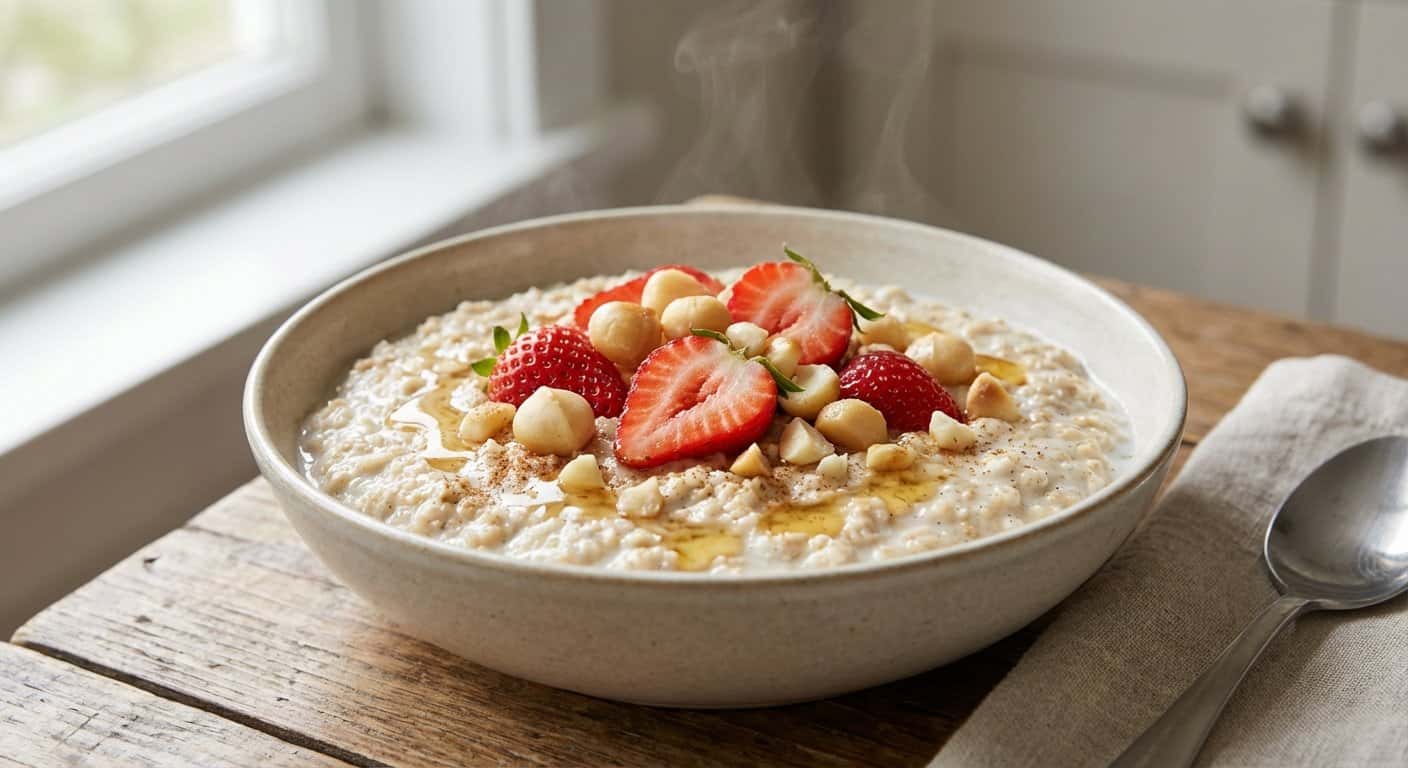 Porridge de Avena con Fresas y Macadamia