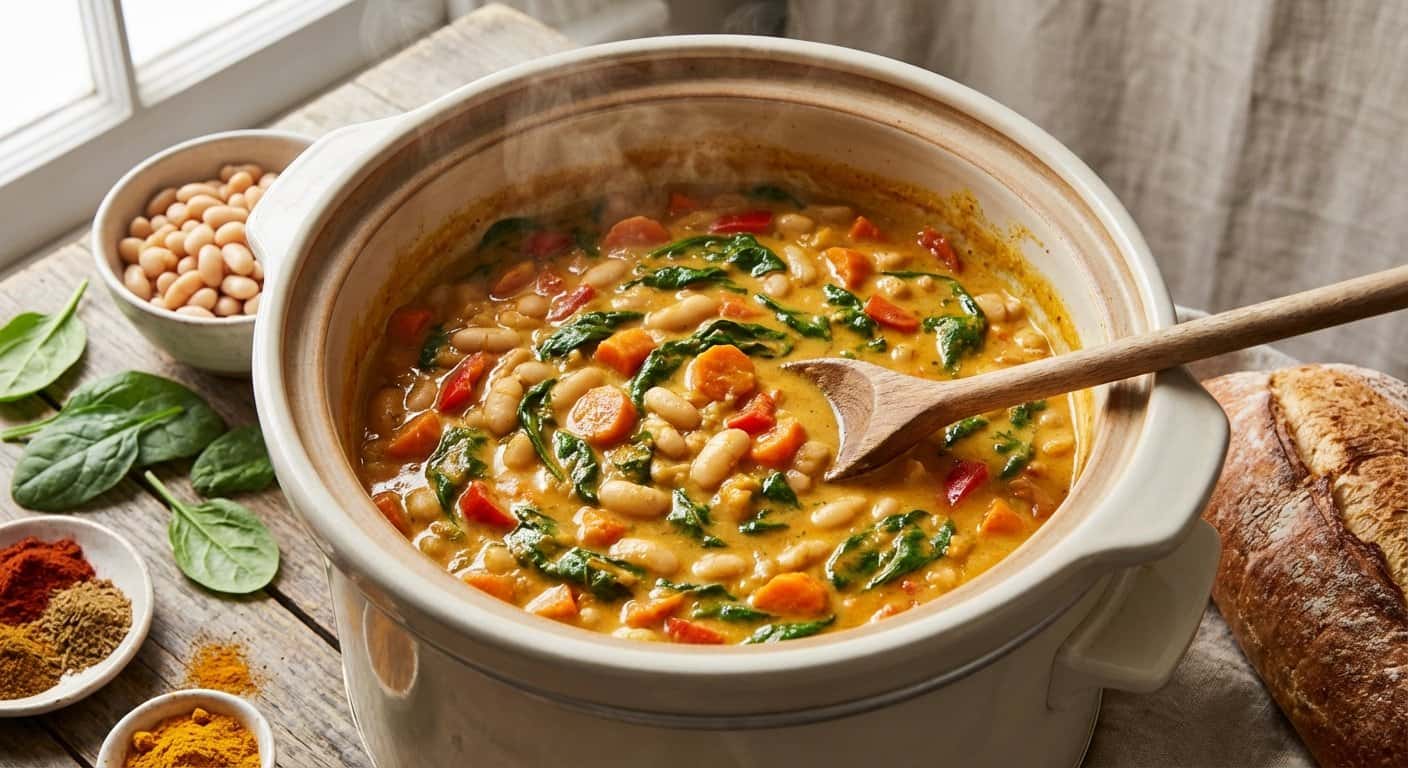 Ragú de Alubias con Espinacas y Leche de Coco en Slow Cooker