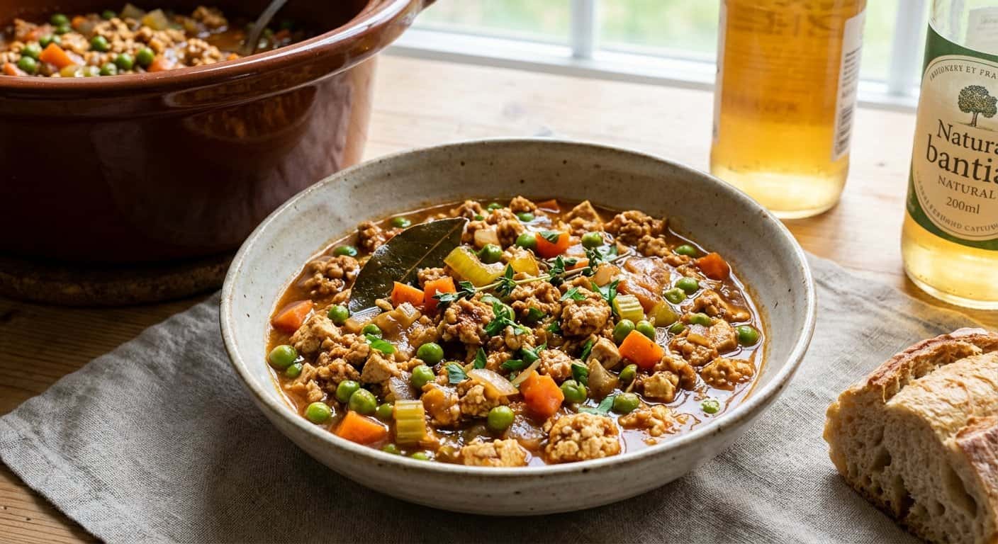 Ragú de Tofu con Guisantes y Sidra en Slow Cooker