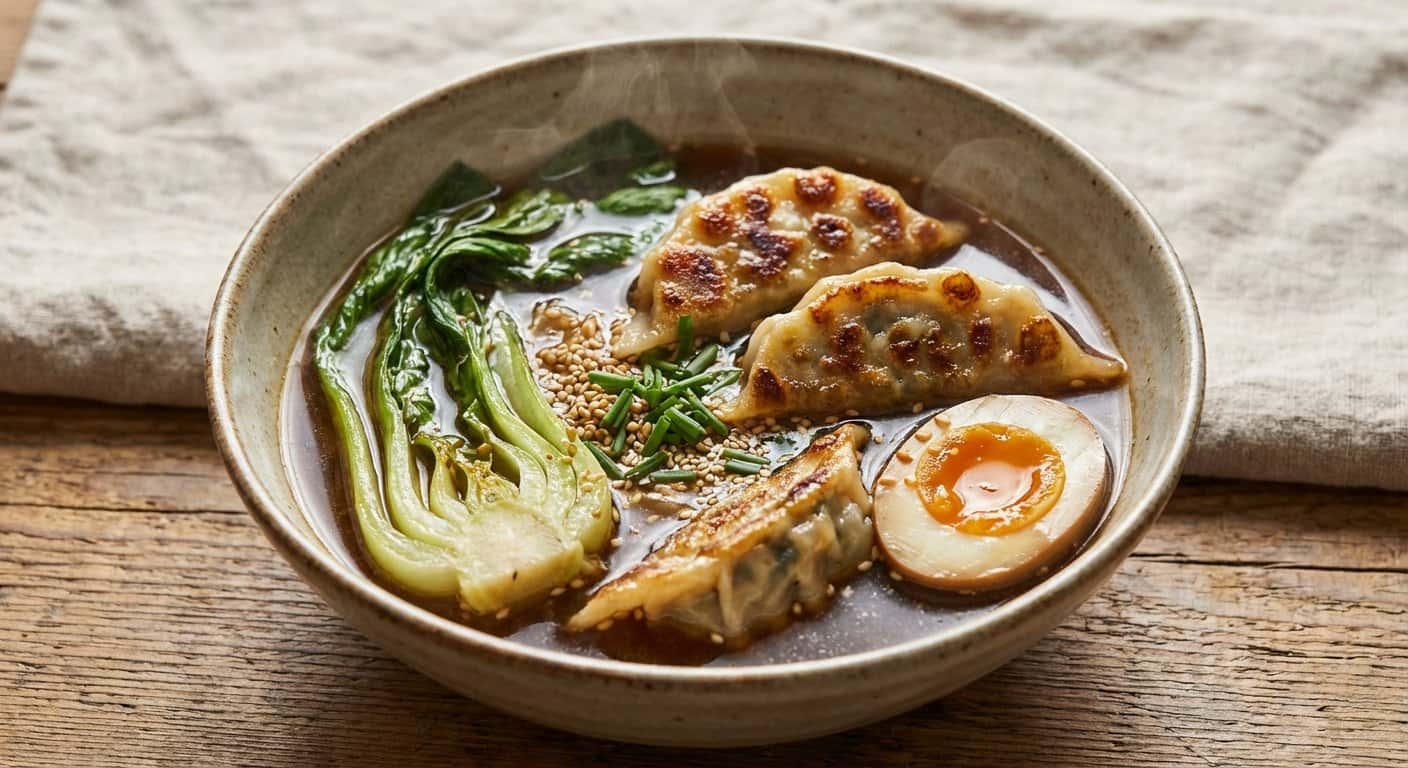 Ramen Gyoza de Berenjena con Pak Choi