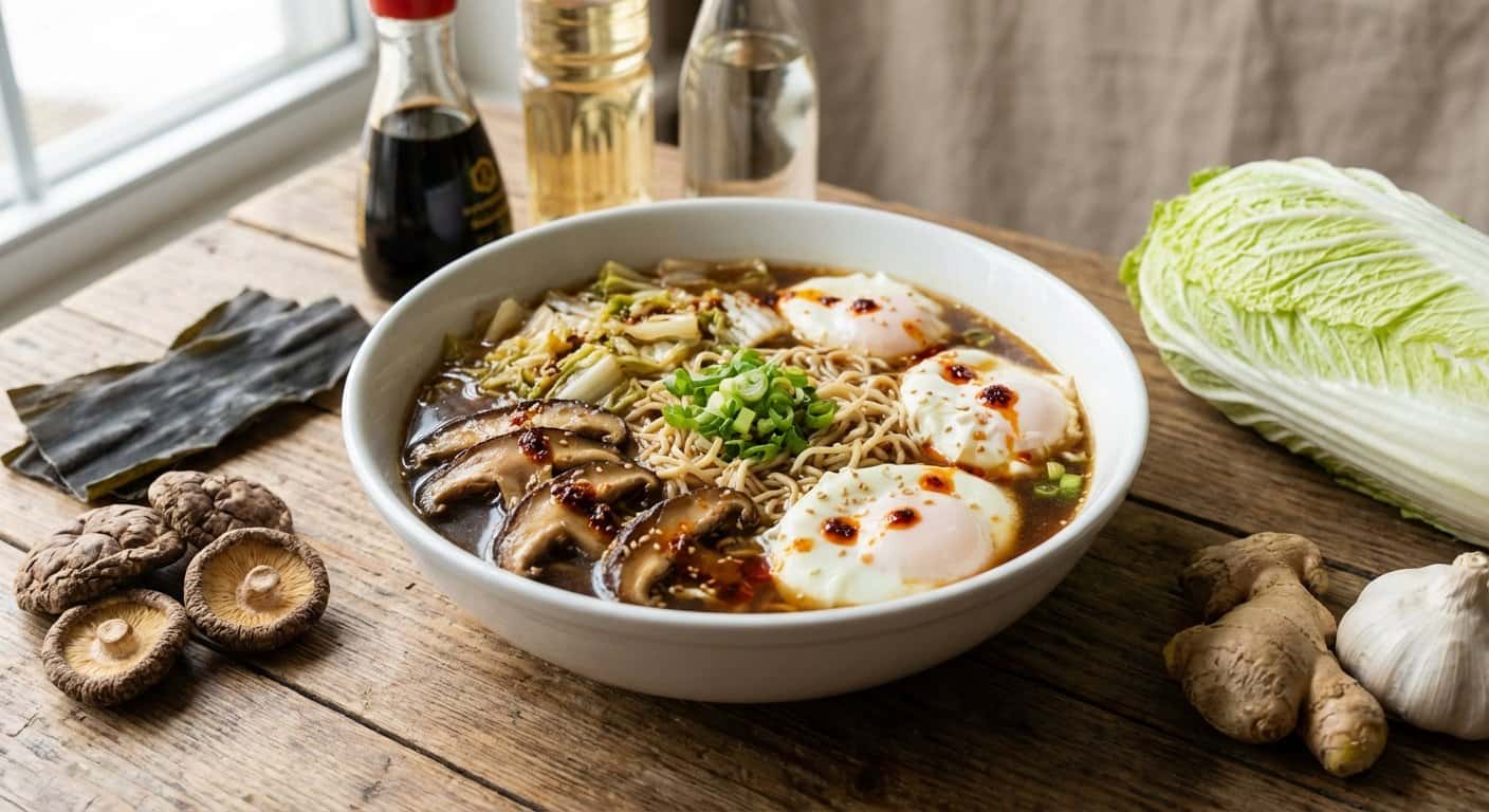 Ramen Sukiyaki de Setas Shiitake con Col China