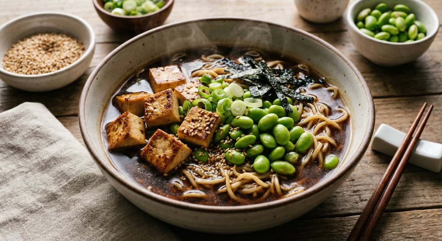 Ramen Sukiyaki de Tofu con Edamame