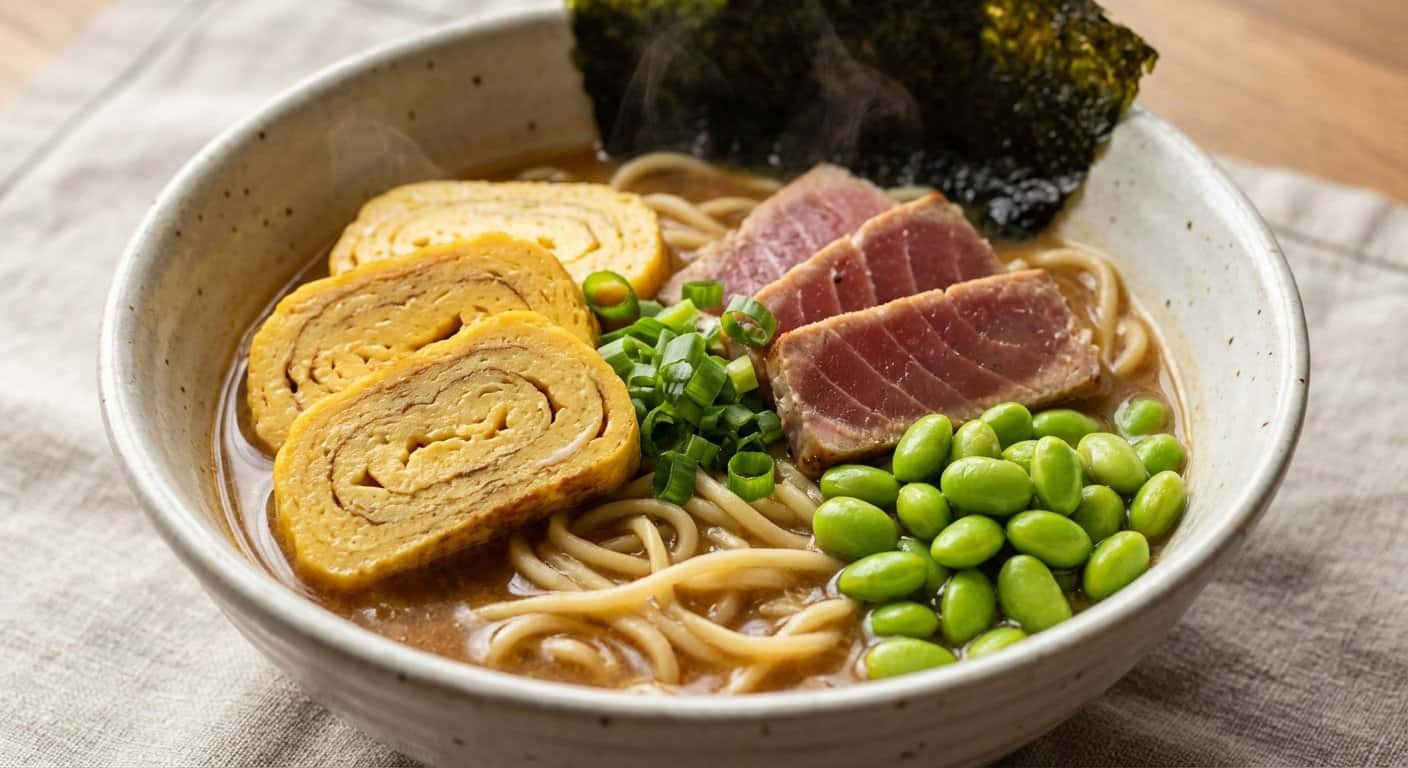 Ramen Tamagoyaki de Atún con Edamame