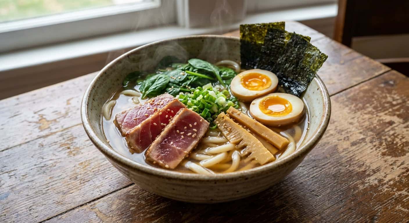 Ramen Udon de Atún con Brotes de Bambú