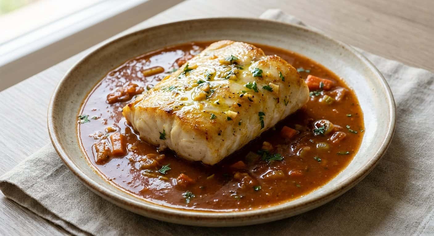 Rape Asado con Jugo de Crustáceos