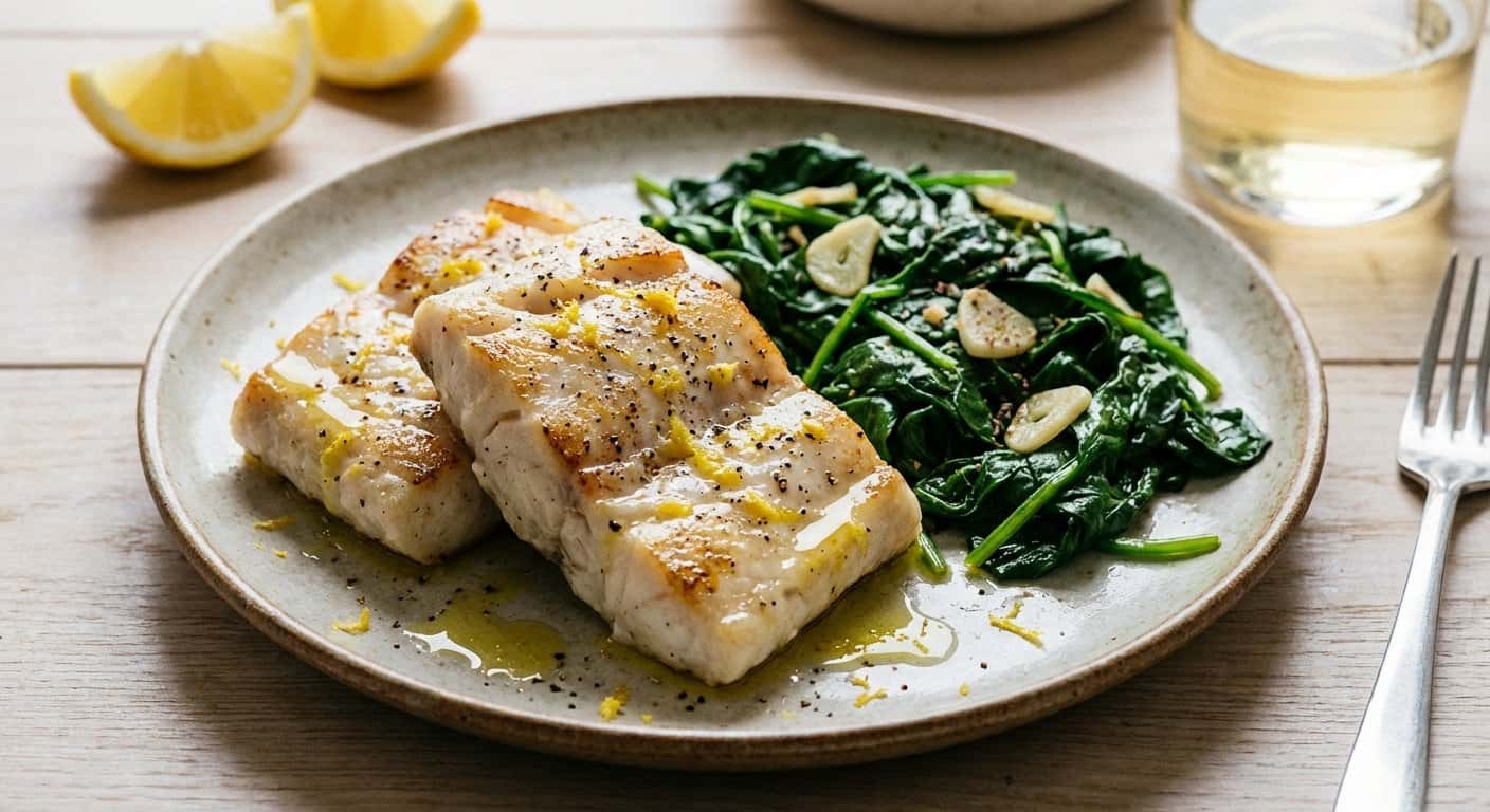 Rape con Limón y Espinacas Salteadas