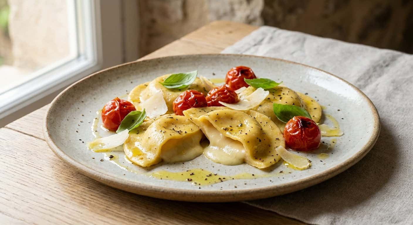 Ravioli Líquido de Queso Ahumado