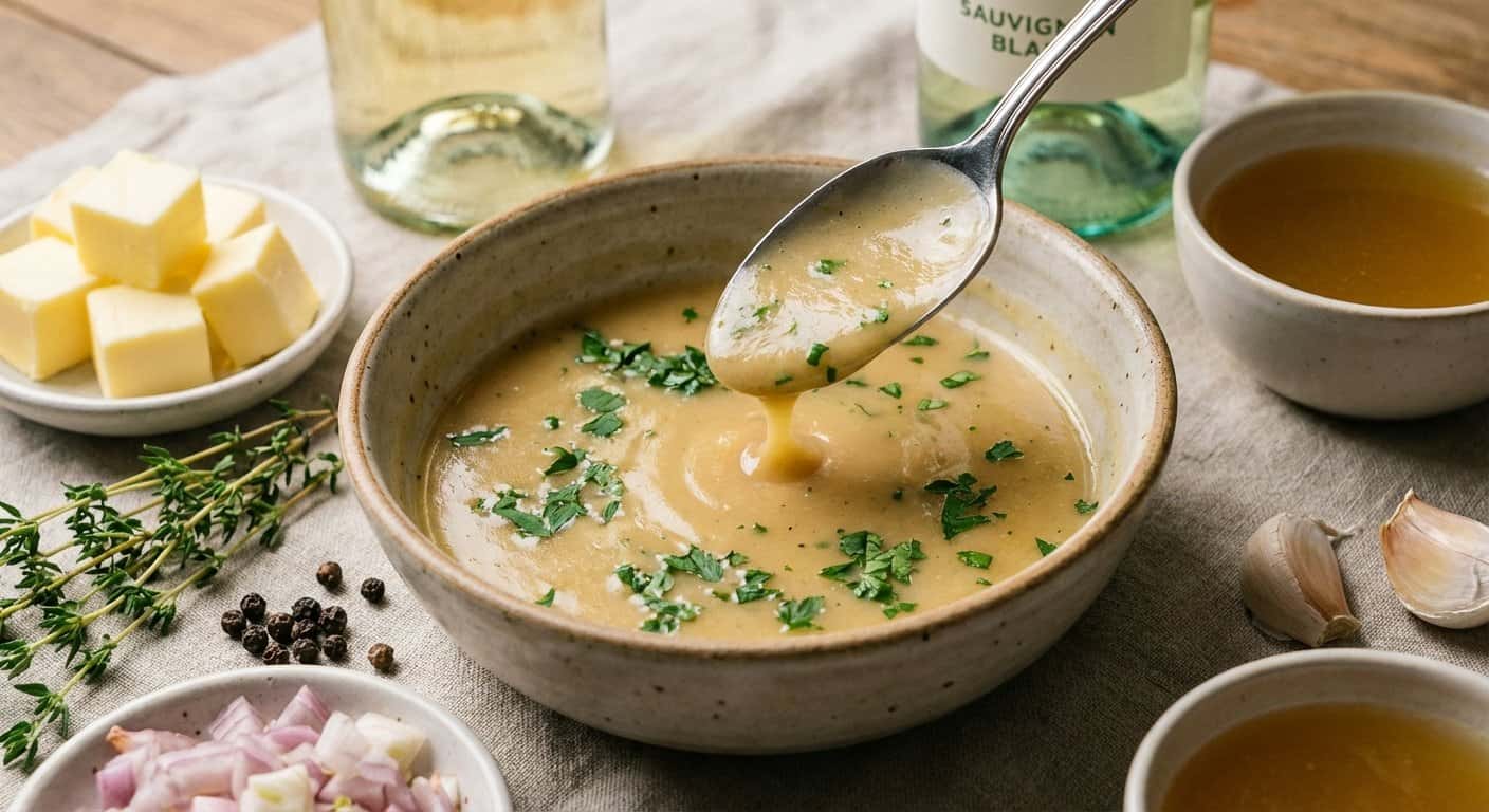 Reducción de vino blanco con perejil