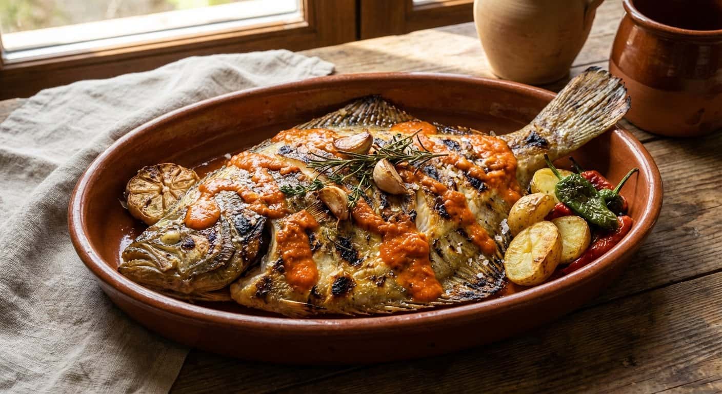 Rodaballo a la Brasa con Salsa Bilbaína