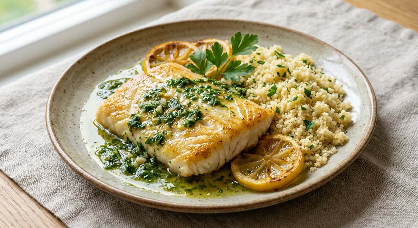Rodaballo en Salsa Verde con Couscous