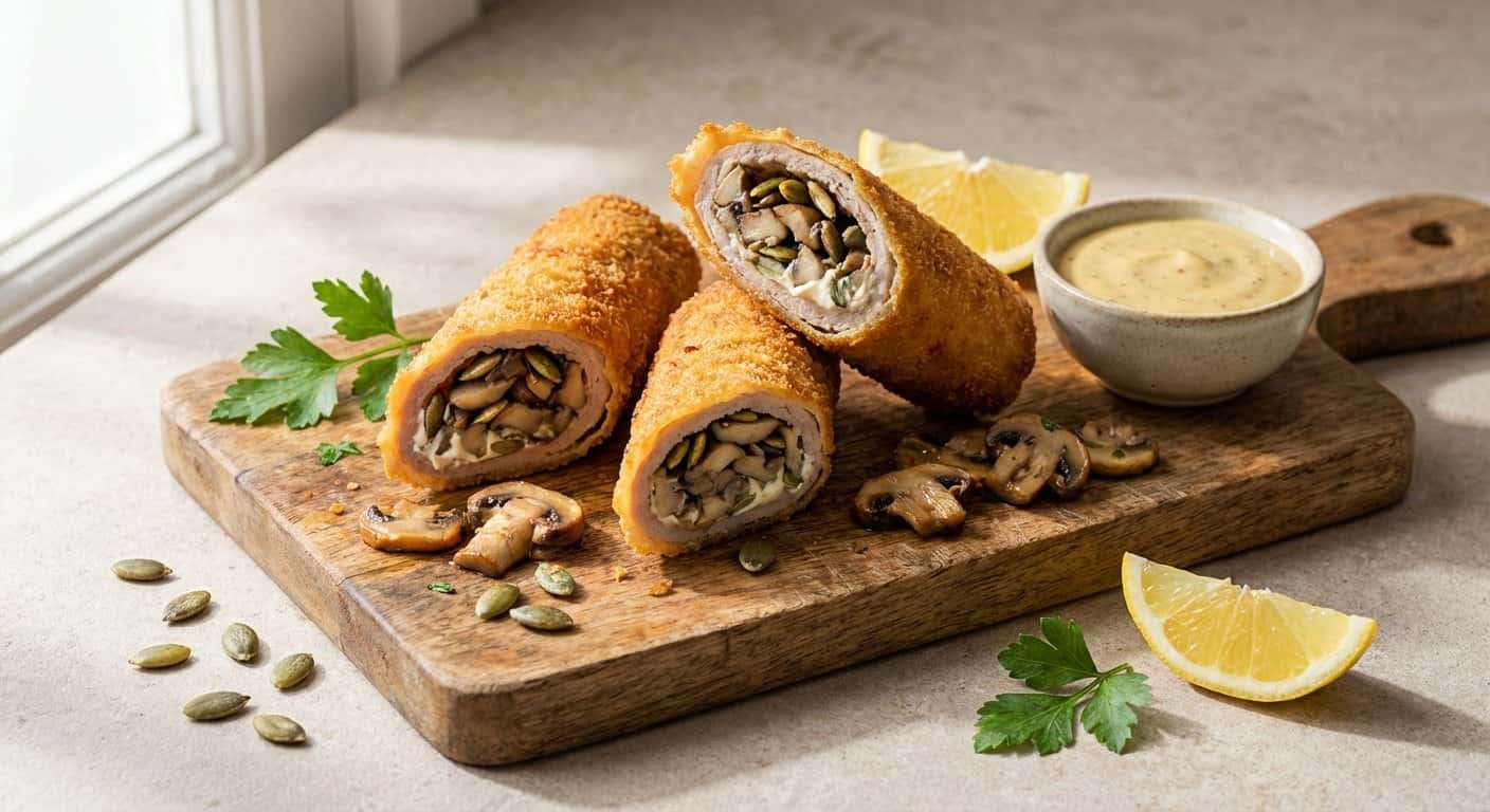 Rollitos de Cerdo con Setas y Semillas de Calabaza