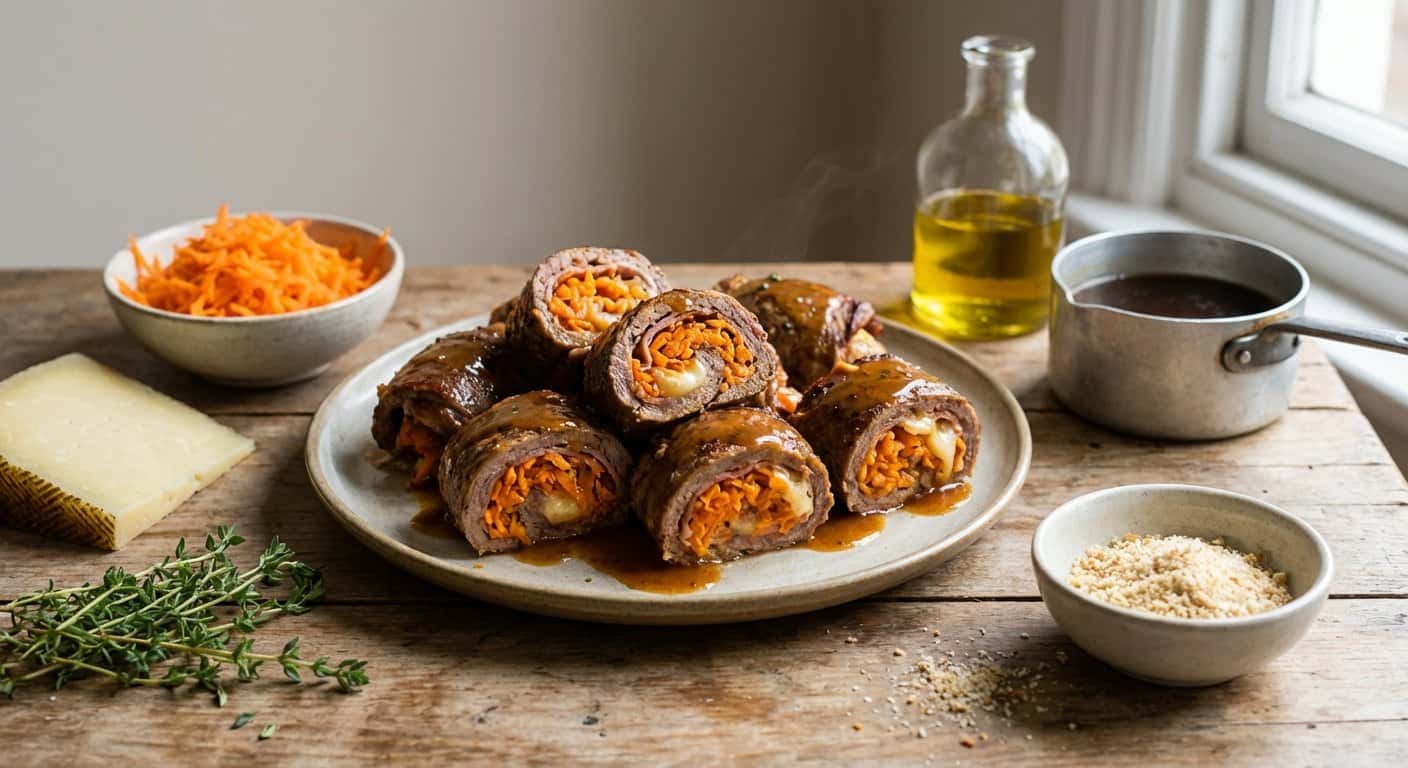 Rollitos de ternera rellenos de zanahoria