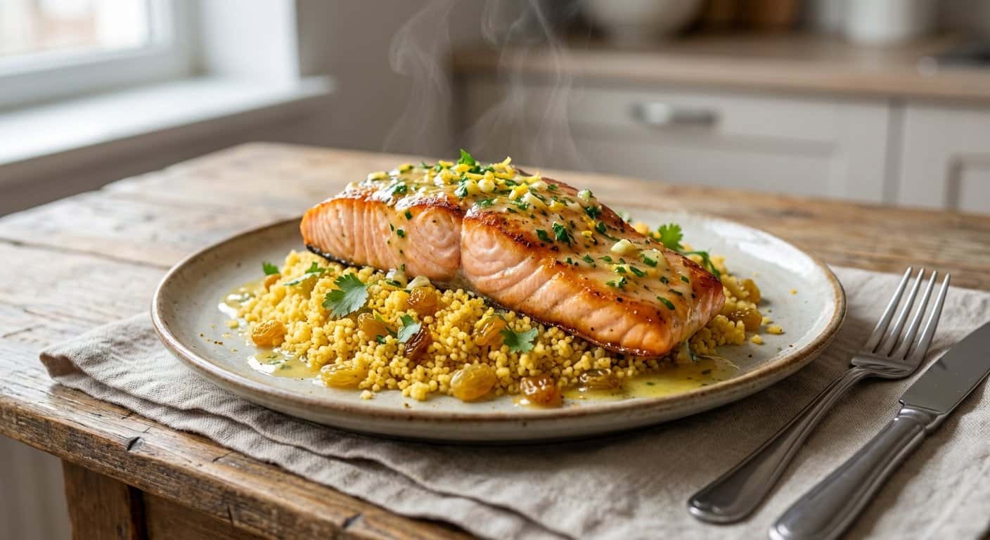 Salmón a la mantequilla con couscous