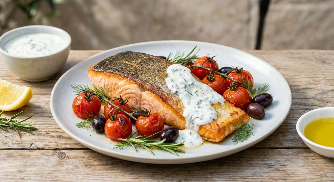 Salmón al estilo mediterráneo con salsa ligera