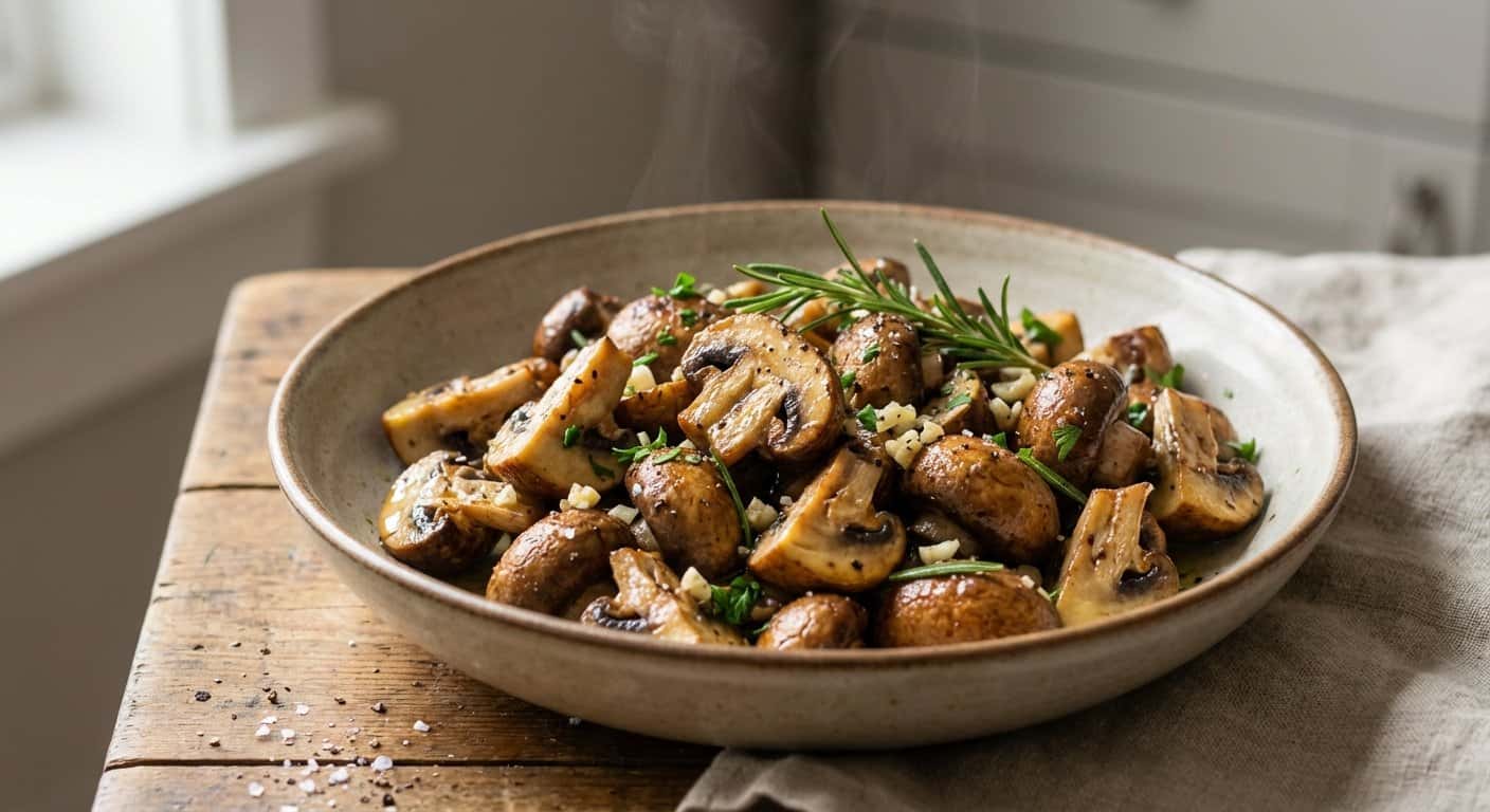 Salteado de Champiñones con Ajo y Romero