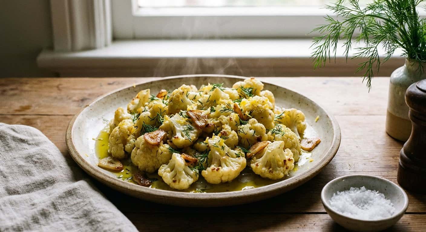 Salteado de coliflor con ajo y eneldo
