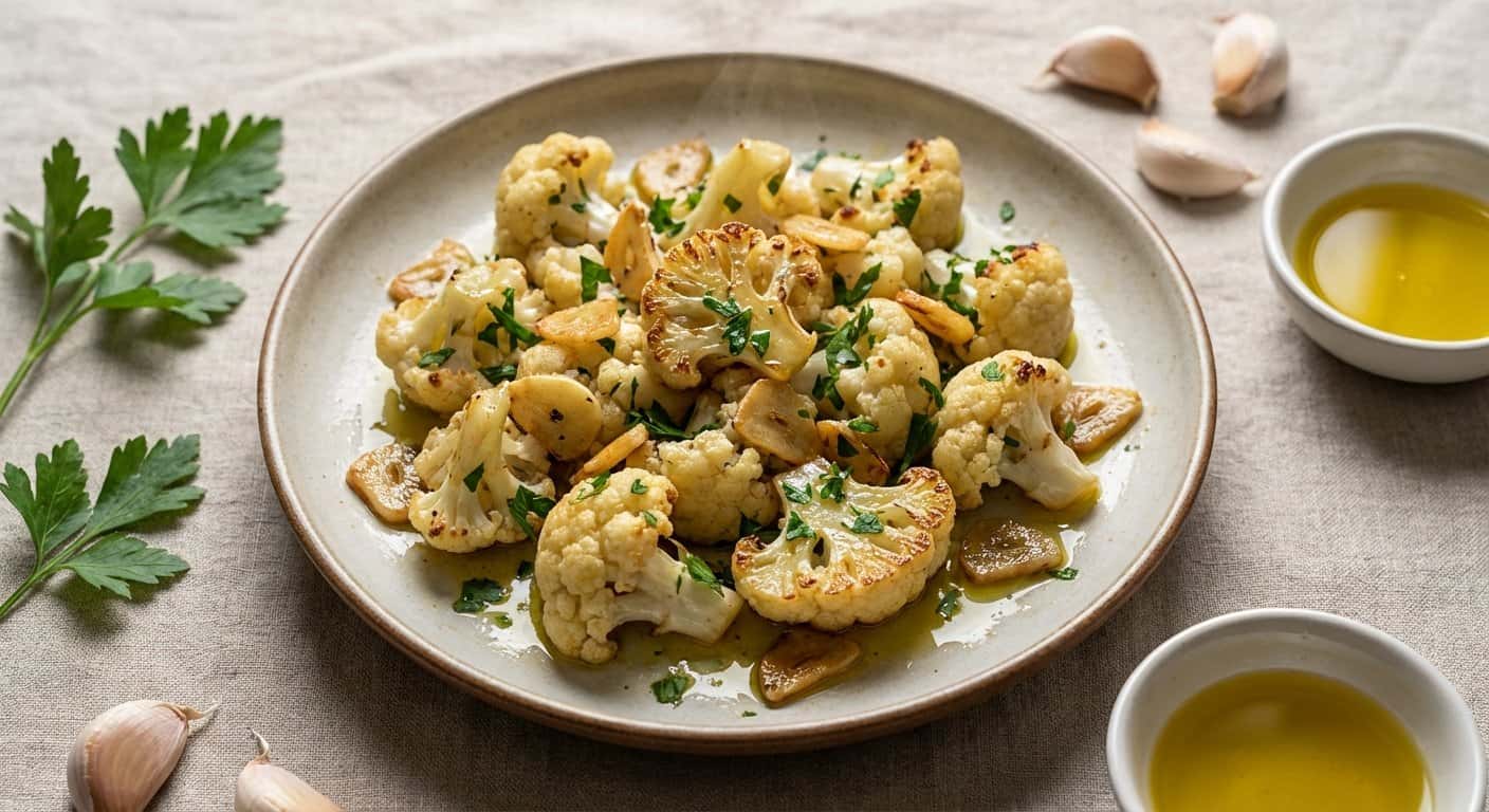 Salteado de coliflor con ajo y perejil