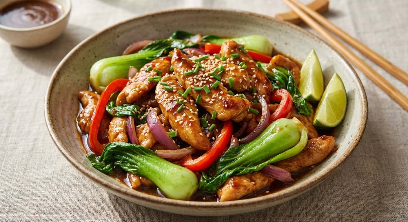 Salteado Taiwanés de Pollo con Pak Choi y Salsa Hoisin