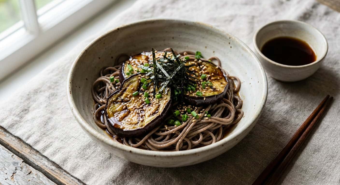 Soba Fría con Berenjena y Salsa Ponzu