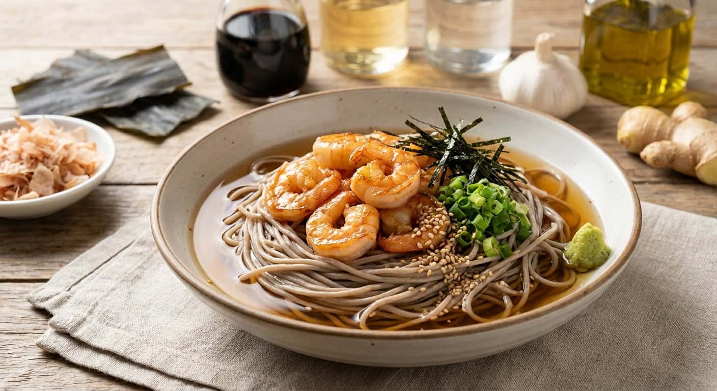 Soba Fría con Gambas y Dashi