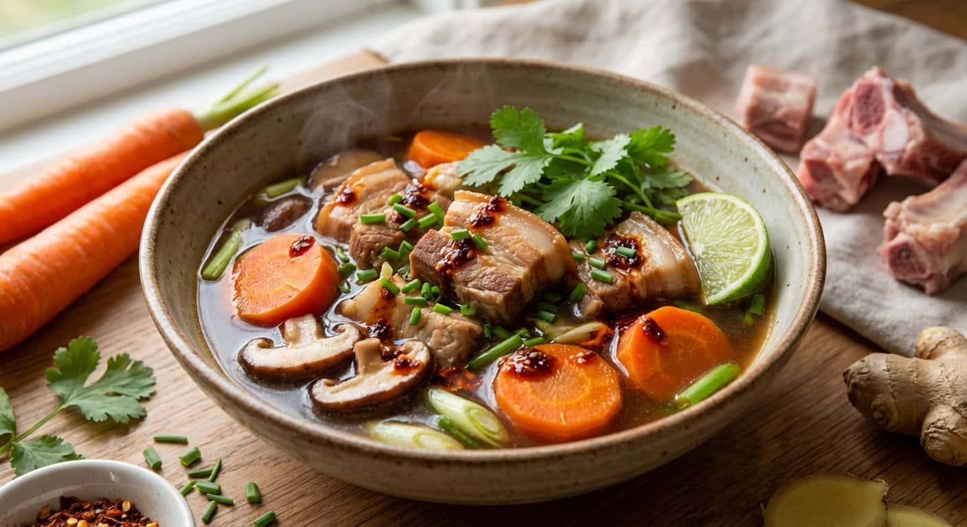 Sopa de Cerdo Asiática con Zanahoria