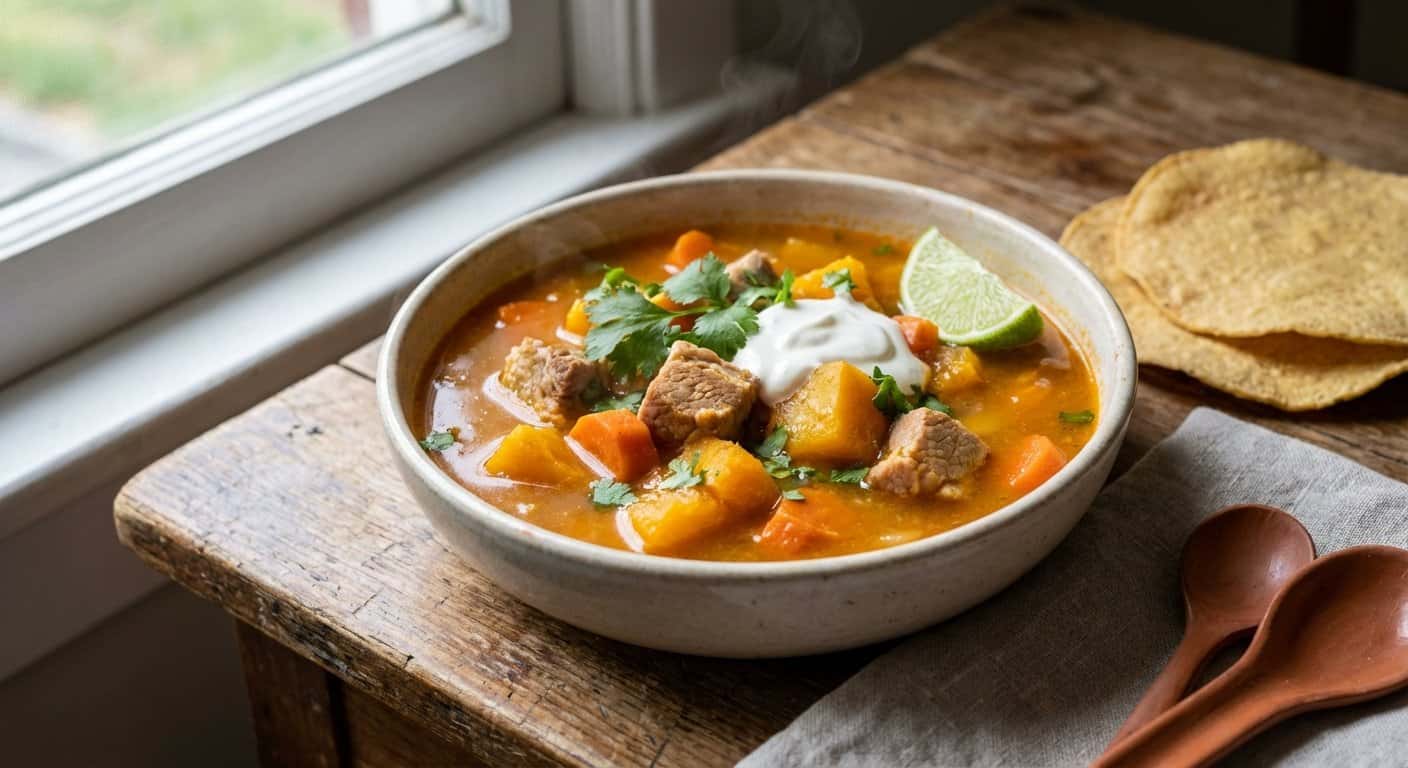 Sopa de Cerdo con Calabaza Estilo Mexicano