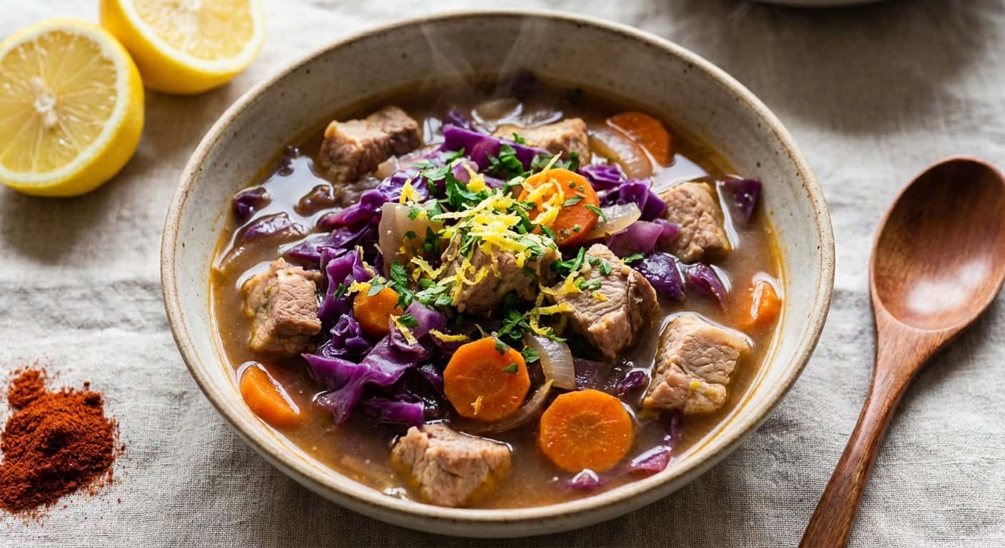 Sopa de Cerdo con Col Lombarda y Limón