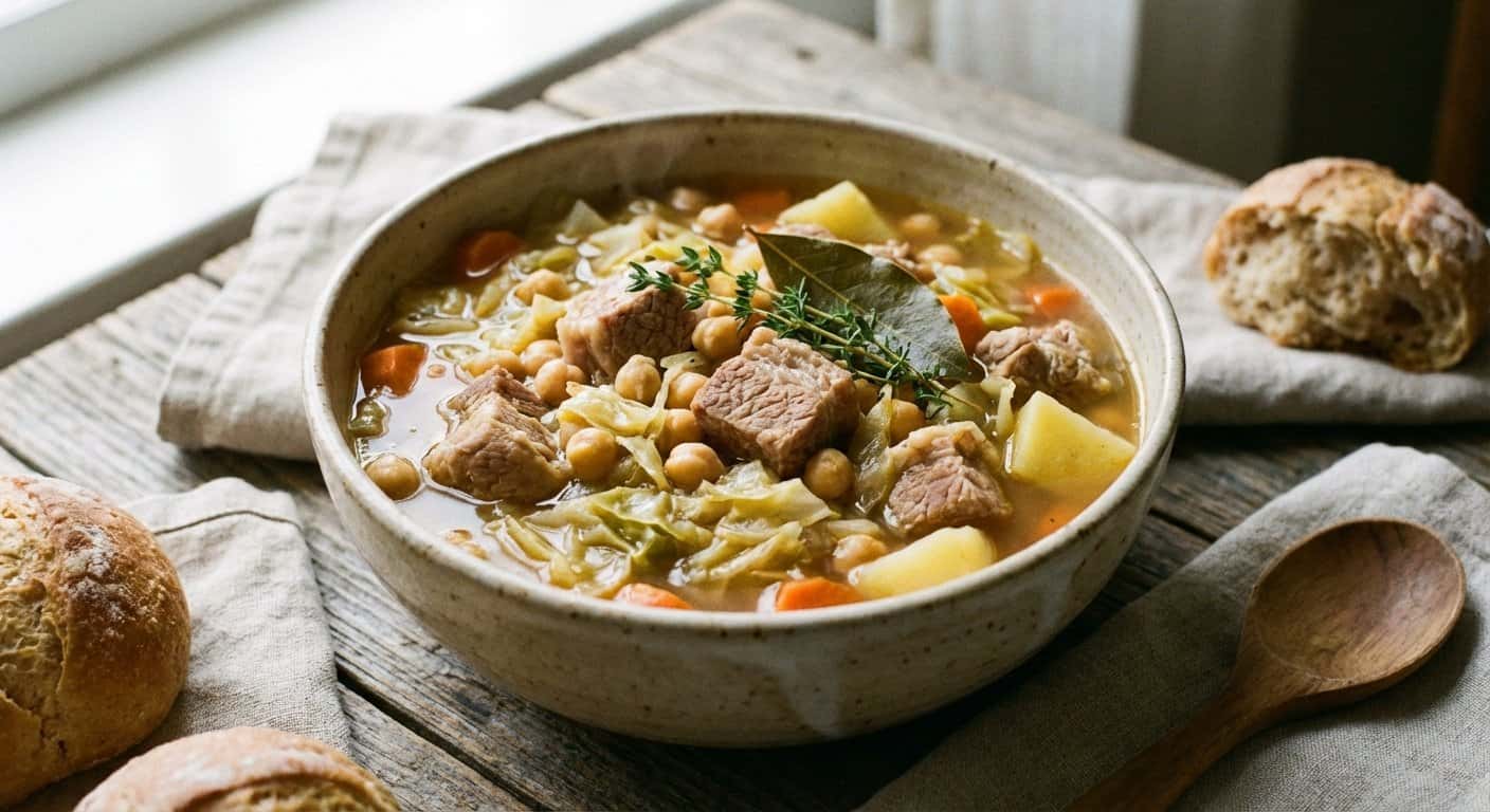 Sopa de Cerdo con Repollo y Garbanzos