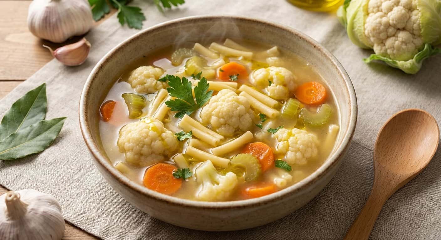 Sopa de Pasta con Coliflor y Caldo Vegetal