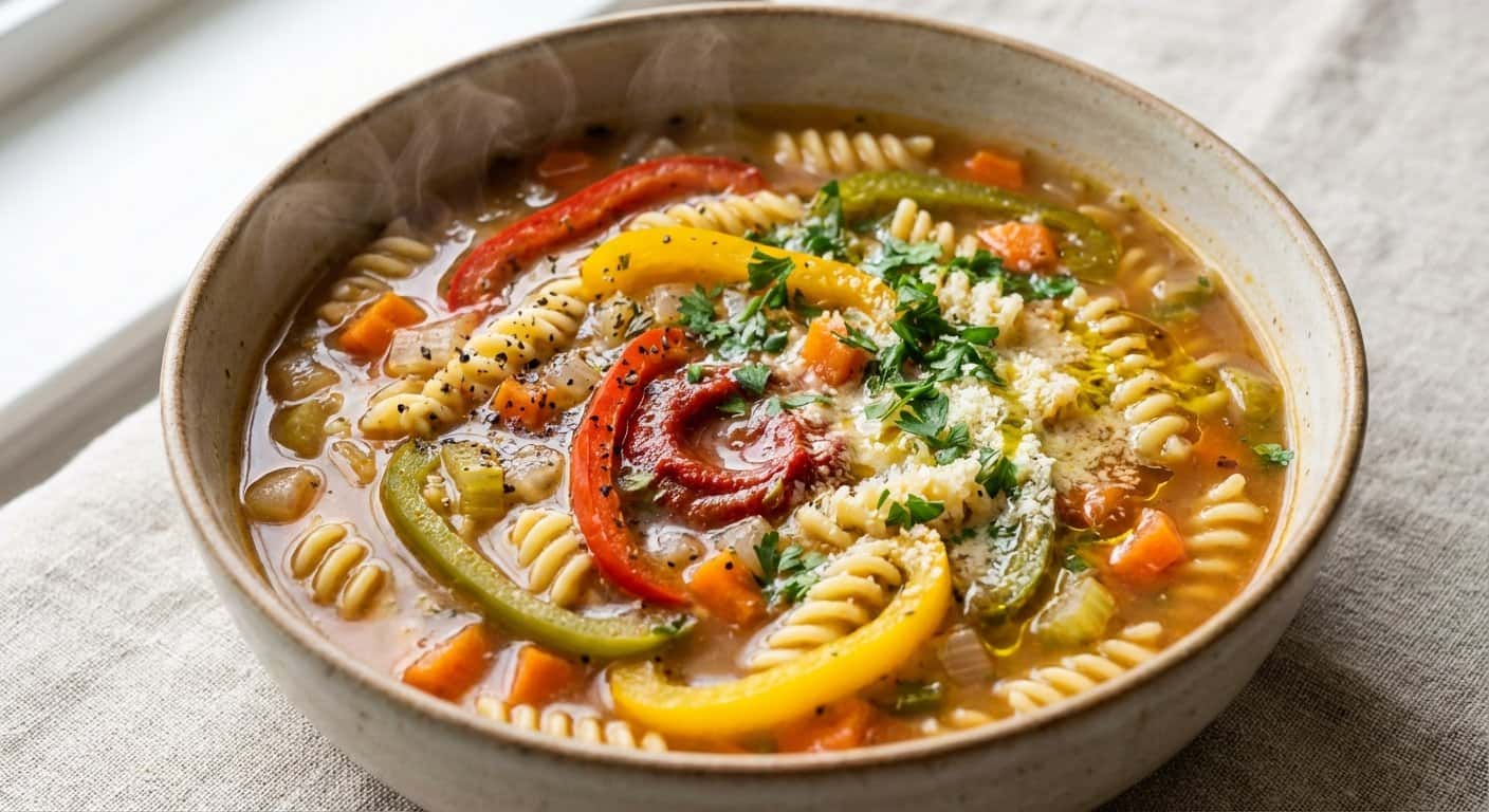 Sopa de Pasta con Pimientos y Caldo Vegetal