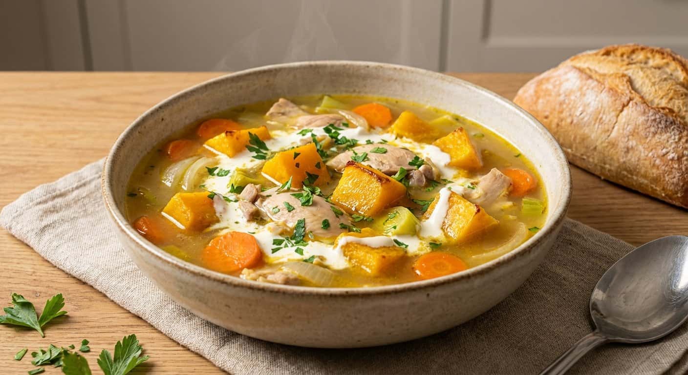 Sopa de Pollo Casera con Calabaza