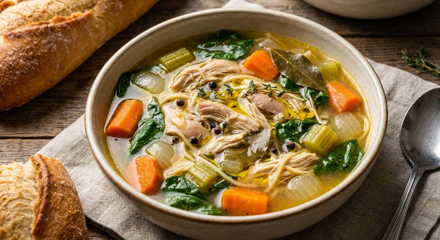 Sopa de Pollo Casera con Espinacas
