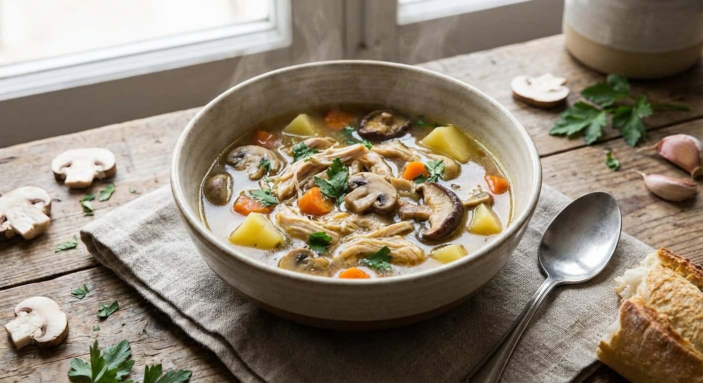 Sopa de Pollo Casera con Setas