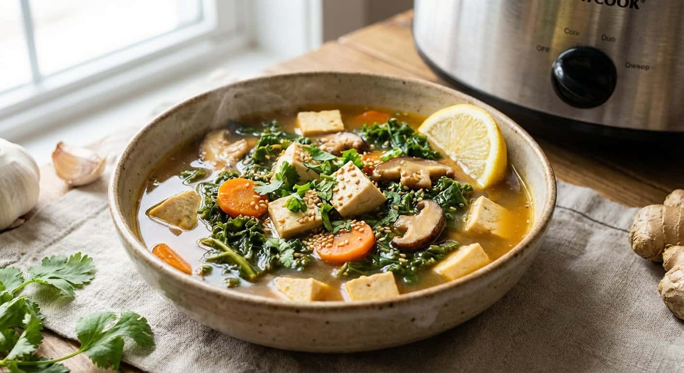 Sopa de Tofu con Col Rizada y Vino Blanco en Slow Cooker